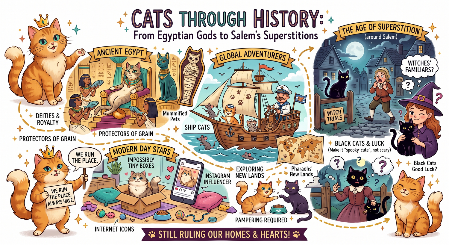 🐱 Cats Through History: From Egyptian Gods to Salem's Superstitions 🏺✨