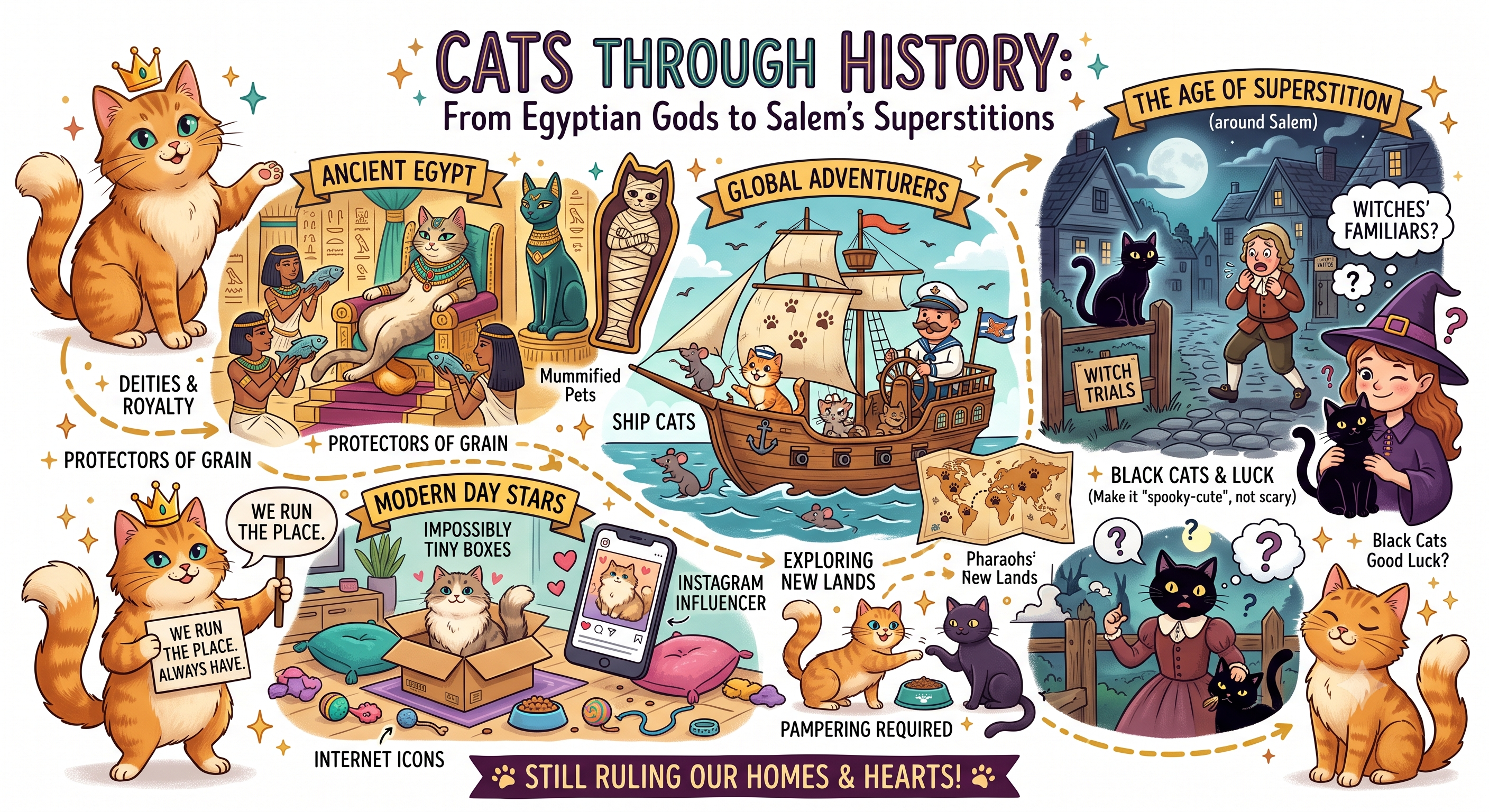 🐱 Cats Through History: From Egyptian Gods to Salem's Superstitions 🏺✨