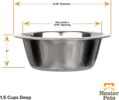 1.5 Cup (12 Oz.) Stainless Steel Dog Bowls, Set of 2 Neater Feeder Replacement Bowls (Cat/Small Models), Dog Food Bowl &amp; Water Bowl, Dishwasher Safe Metal Dish for Cats &amp; Small Dogs