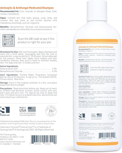 Clinical Care Antiseptic and Antifungal Medicated Shampoo for Dogs &amp; Cats, 16 Fl Oz – Helps Alleviate Scaly, Greasy, Red Skin – Paraben, Dye, Soap-Free (1 Pack)