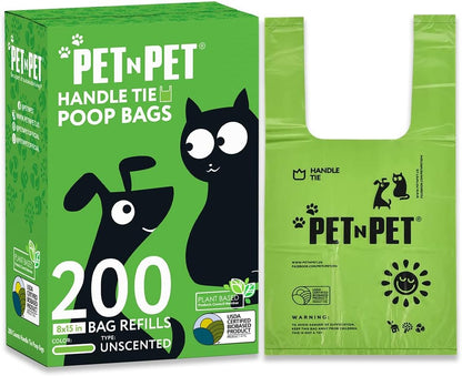 200 Counts Unscented Dog Poop Bags with Tie Handles, 41% Plant Based &amp; 59% PE Poop Bags for Dogs, Extra-Thick Doggie Poo Bag, Pet Waste Bag