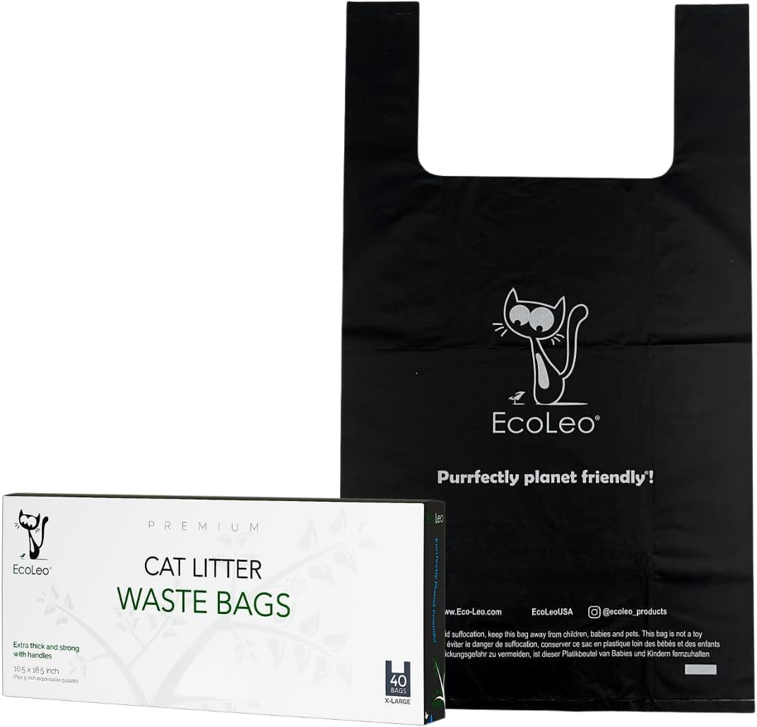 Cat Litter Waste Poop Bags - X-Large, Thick, Pet/Dog Poo Bags with Easy-Tie Handles,10.5 X 18.5 Inch, Black,