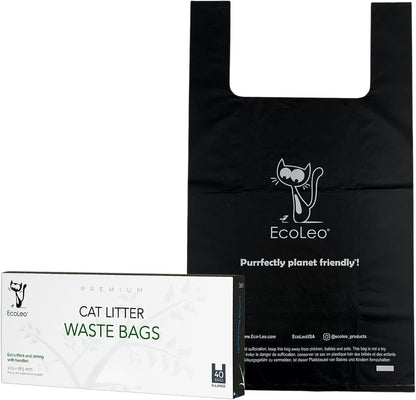 Cat Litter Waste Poop Bags - X-Large, Thick, Pet/Dog Poo Bags with Easy-Tie Handles,10.5 X 18.5 Inch, Black,
