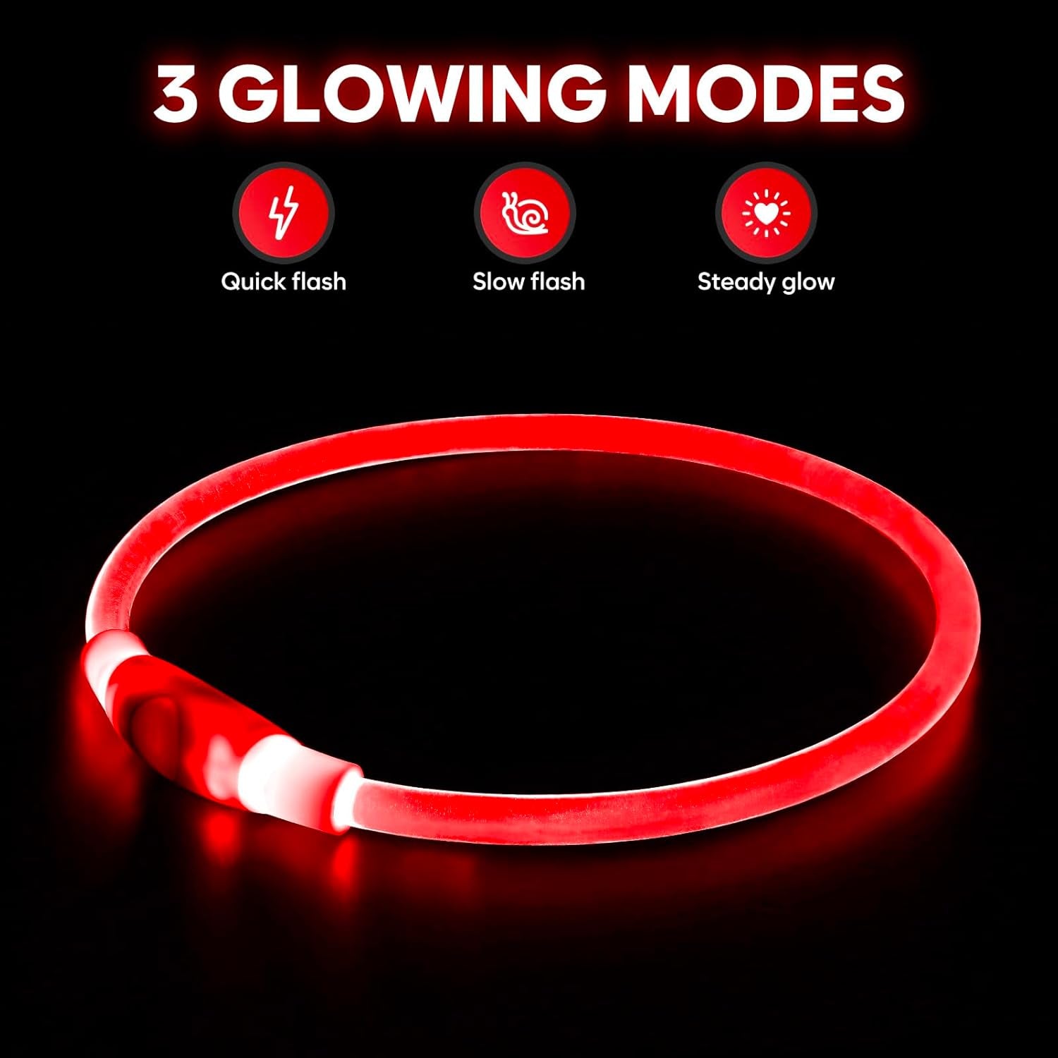 NightGlow LED Dog Collar (Red) - USB-Rechargeable - Perfect for those night walks
