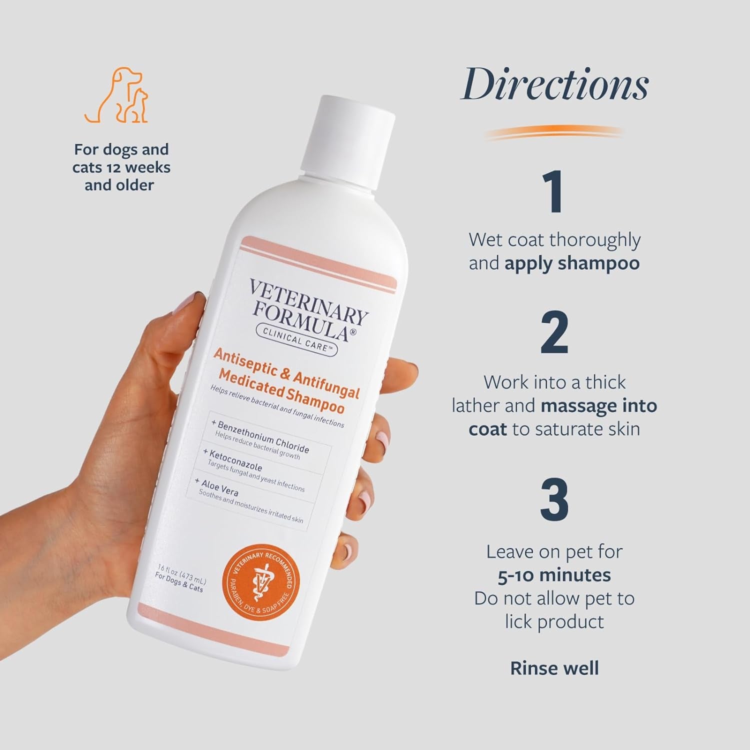 Clinical Care Antiseptic and Antifungal Medicated Shampoo for Dogs &amp; Cats, 16 Fl Oz – Helps Alleviate Scaly, Greasy, Red Skin – Paraben, Dye, Soap-Free (1 Pack)