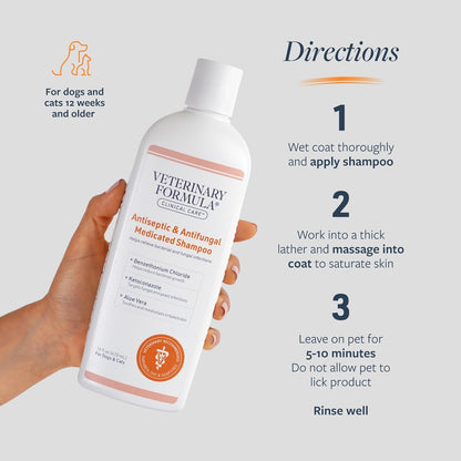 Clinical Care Antiseptic and Antifungal Medicated Shampoo for Dogs &amp; Cats, 16 Fl Oz – Helps Alleviate Scaly, Greasy, Red Skin – Paraben, Dye, Soap-Free (1 Pack)