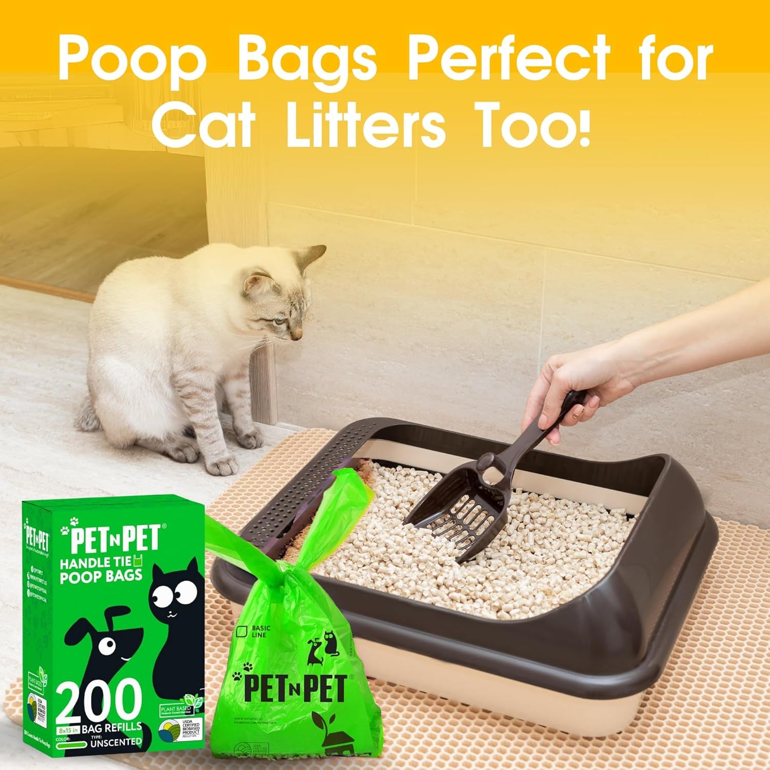 200 Counts Unscented Dog Poop Bags with Tie Handles, 41% Plant Based &amp; 59% PE Poop Bags for Dogs, Extra-Thick Doggie Poo Bag, Pet Waste Bag