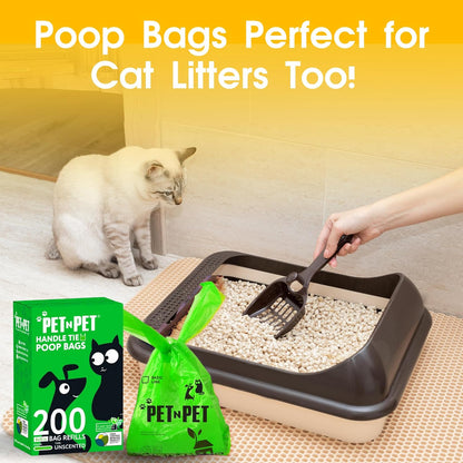 200 Counts Unscented Dog Poop Bags with Tie Handles, 41% Plant Based &amp; 59% PE Poop Bags for Dogs, Extra-Thick Doggie Poo Bag, Pet Waste Bag